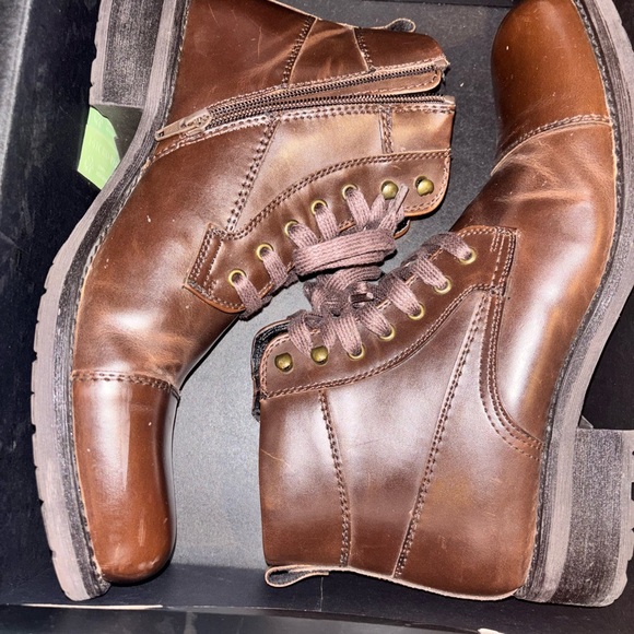 Alfani Brown Leather Ankle Boots with Cap Toe